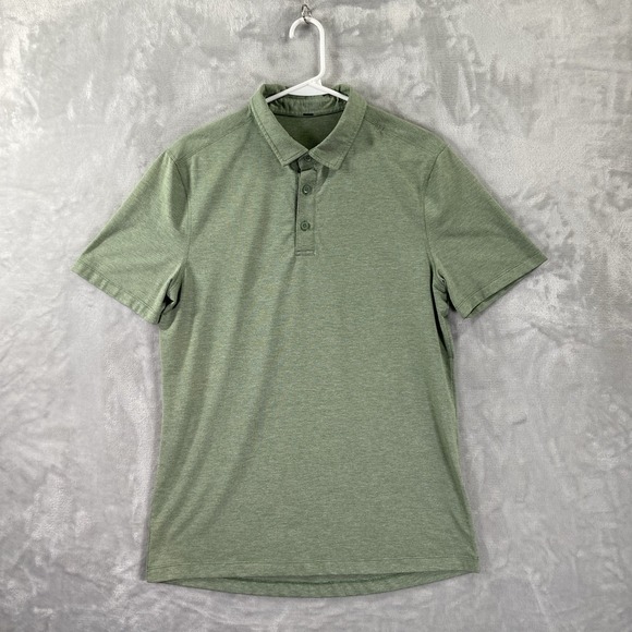 Lululemon Shirt men's Medium Polo Short Sleeve Performance Stretch Casual Green - Picture 1 of 11